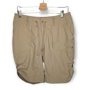 The North Face Bermuda shorts cinch hem khaki nylon women's 8 outdoor athletic